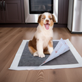 Gray and white ultra-absorbent dog training pad with folded corner