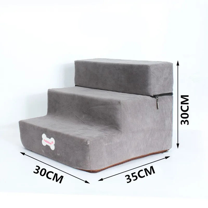 3-step pet stairs for small dogs and cats, gray fabric ramp stairs, 30x35x30cm