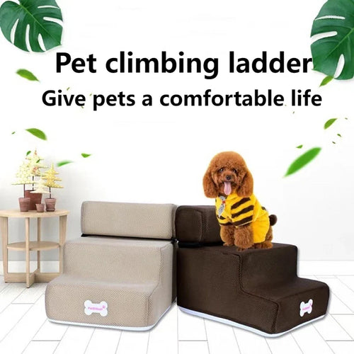 Pet climbing ladder stairs, light beige and dark brown 3-step set