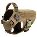 Khaki/brown tactical no-pull dog harness vest with front buckles and padded chest