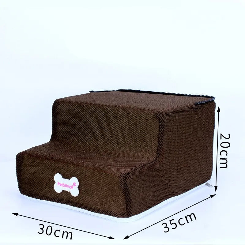 3-step pet stairs for small dogs and cats, dark brown ramp stairs, 30x35x20cm