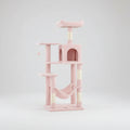 Pink multi-level cat tree tower with hammock and two stacked platform perches