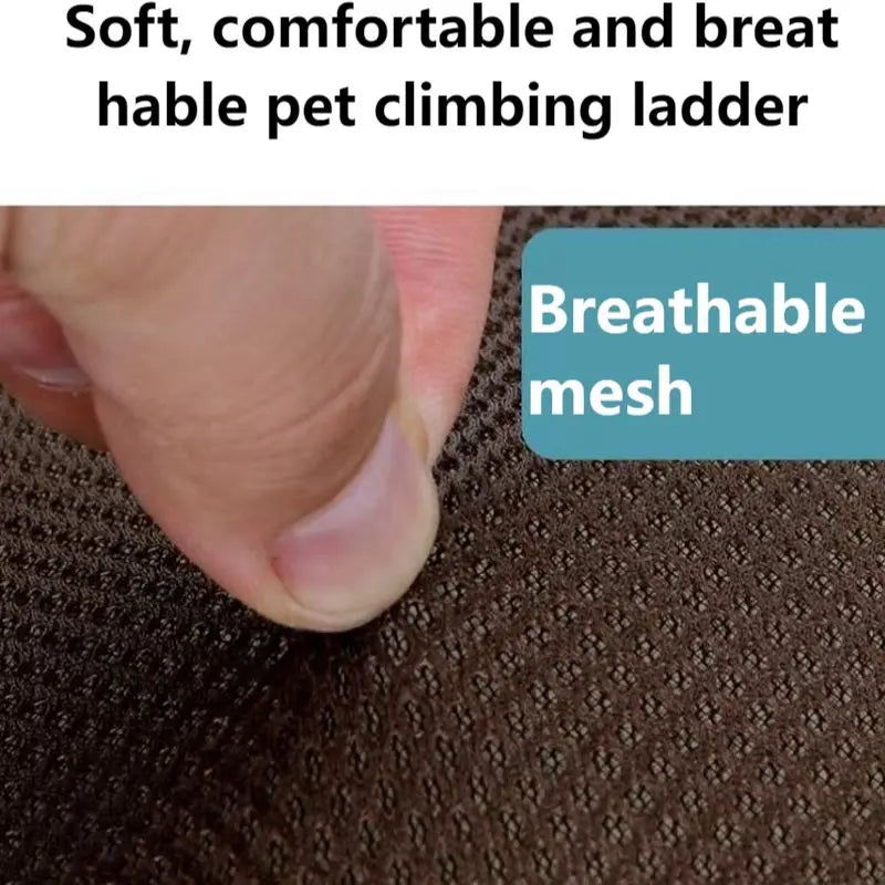 Close-up of breathable mesh surface on pet stairs with pet paw