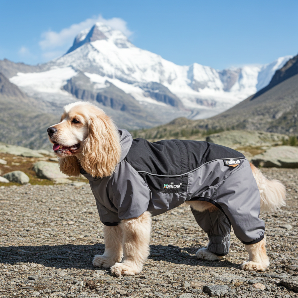 Black winter dog coat with full-body coverage and padded leg openings