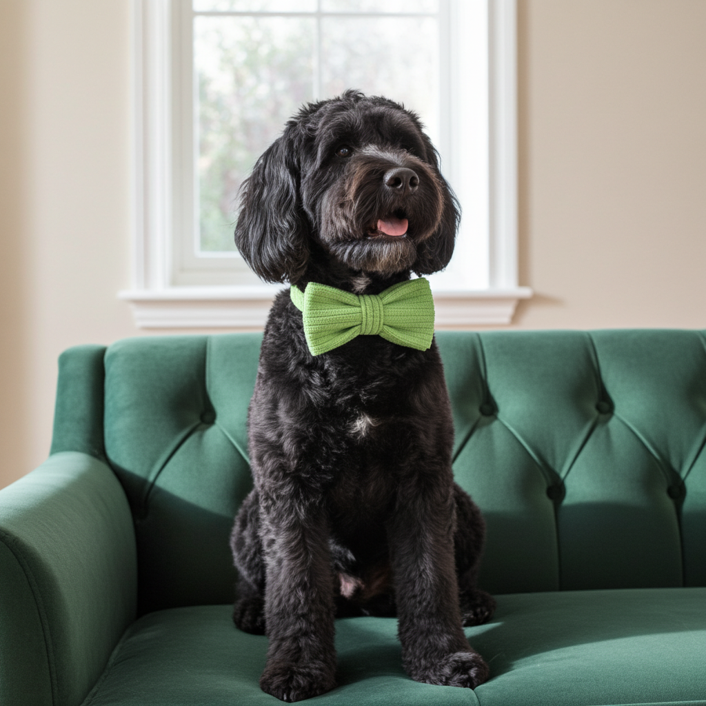 Bean green bowtie on black dog