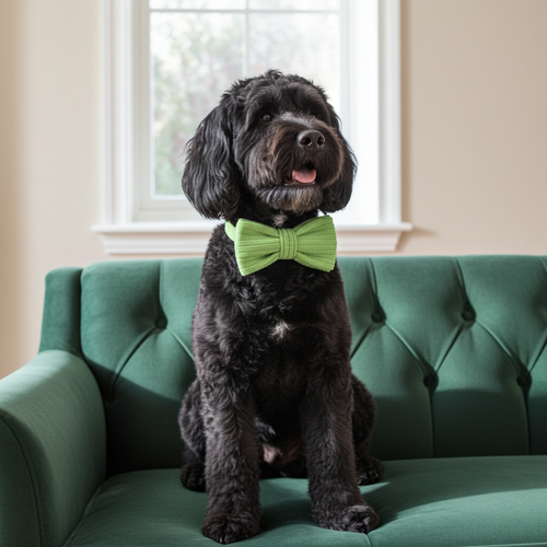 Bean green bowtie on black dog