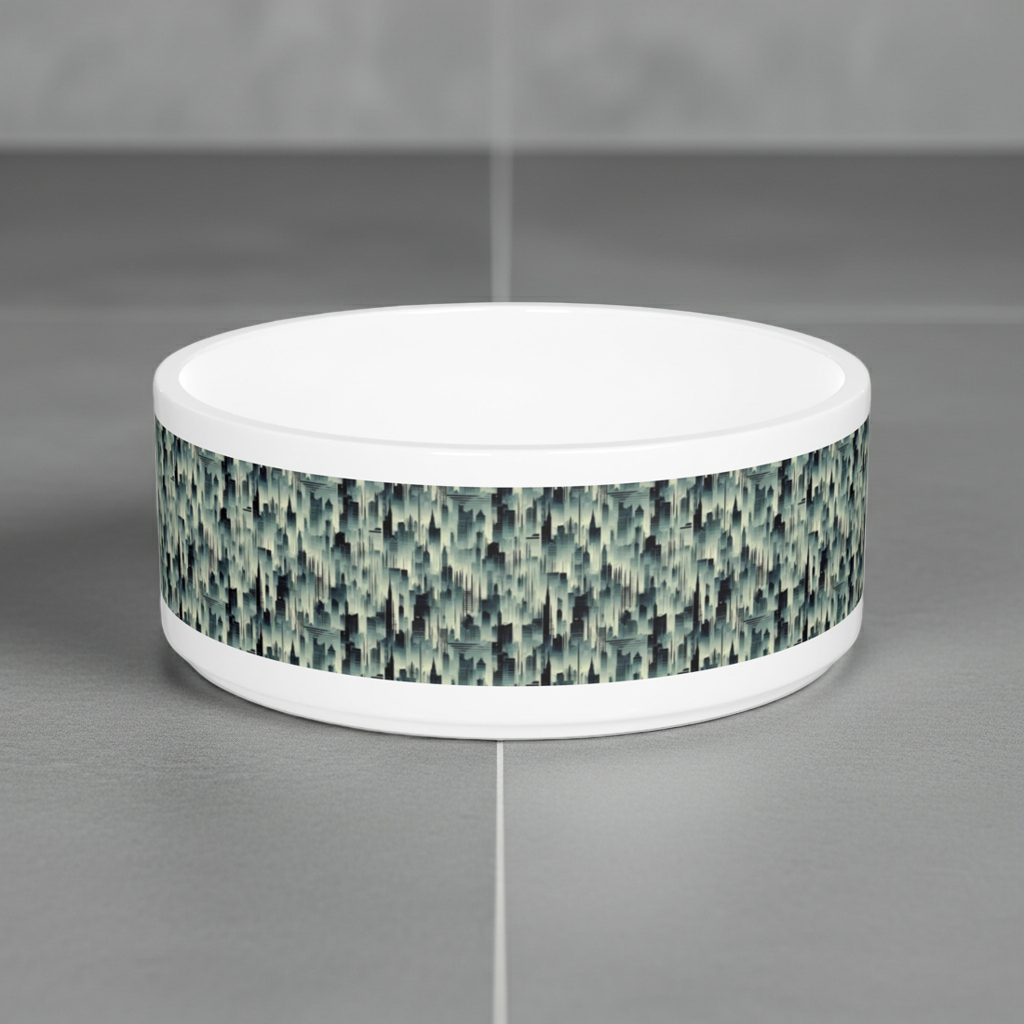 Echoes of a City in Mist Pet Bowl — Ceramic, 16oz, Dishwasher-Safe