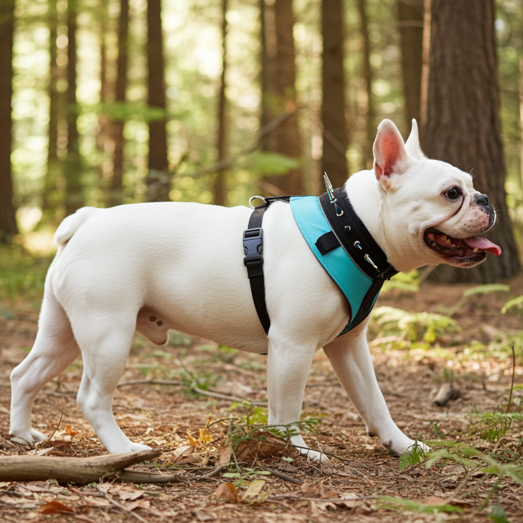 BullyHarness dog harness with turquoise and black adjustable straps