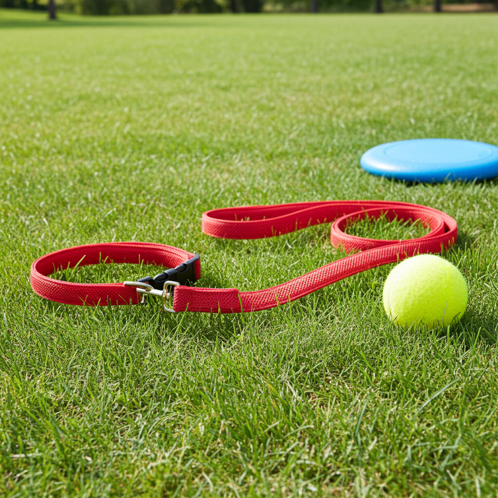 Red breathable mesh dog leash with adjustable collar and metal buckle