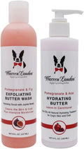 Dog grooming butter bottles set: exfoliating wash and hydrating leave-in, pink bottles