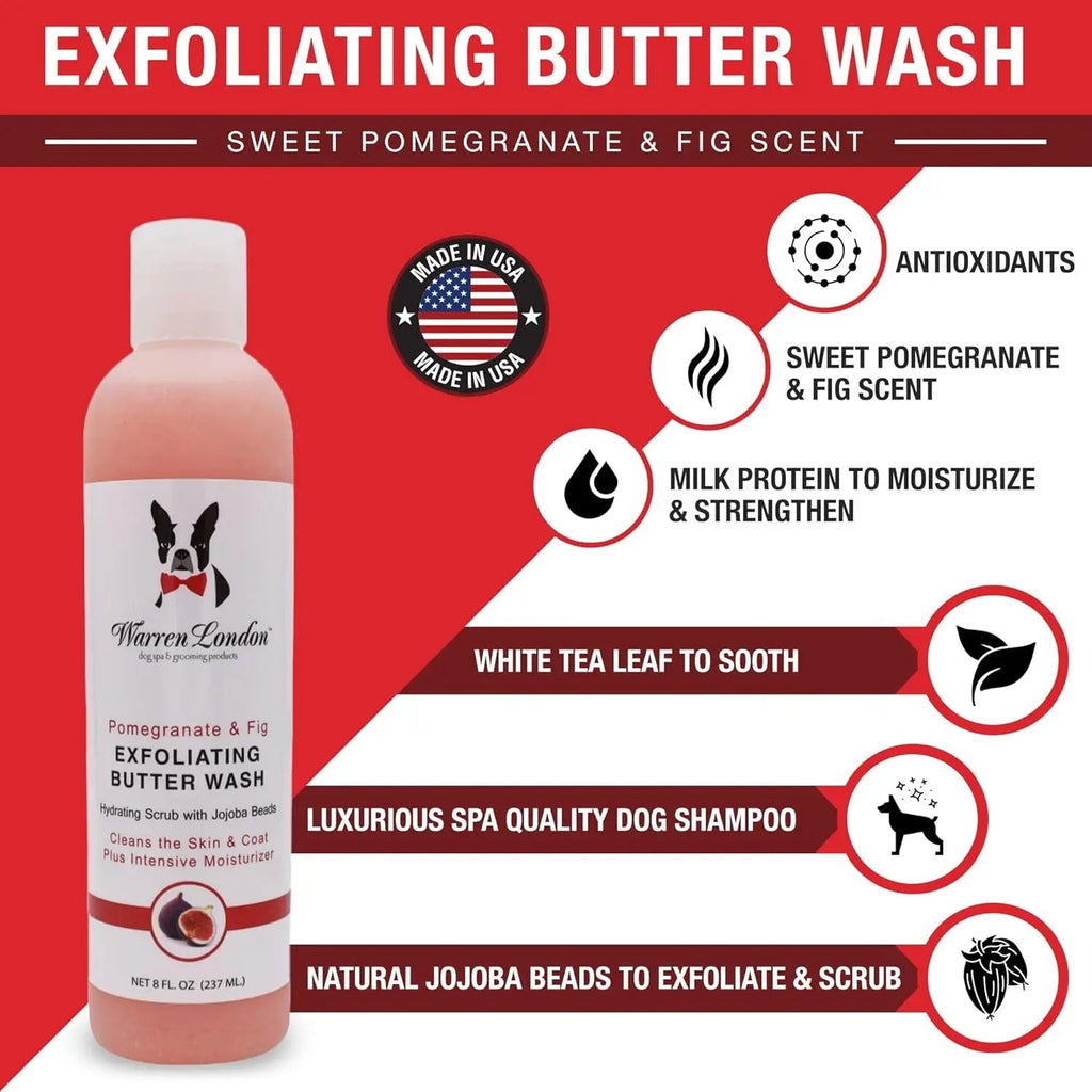 Dog exfoliating butter wash bottle with flip-top, pink label and cap