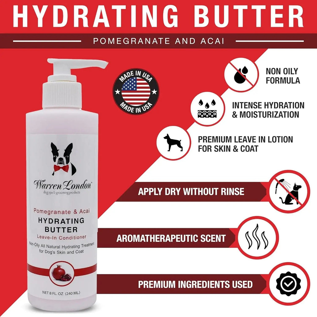 Dog hydrating butter leave-in conditioner bottle with pump, pink label and cap