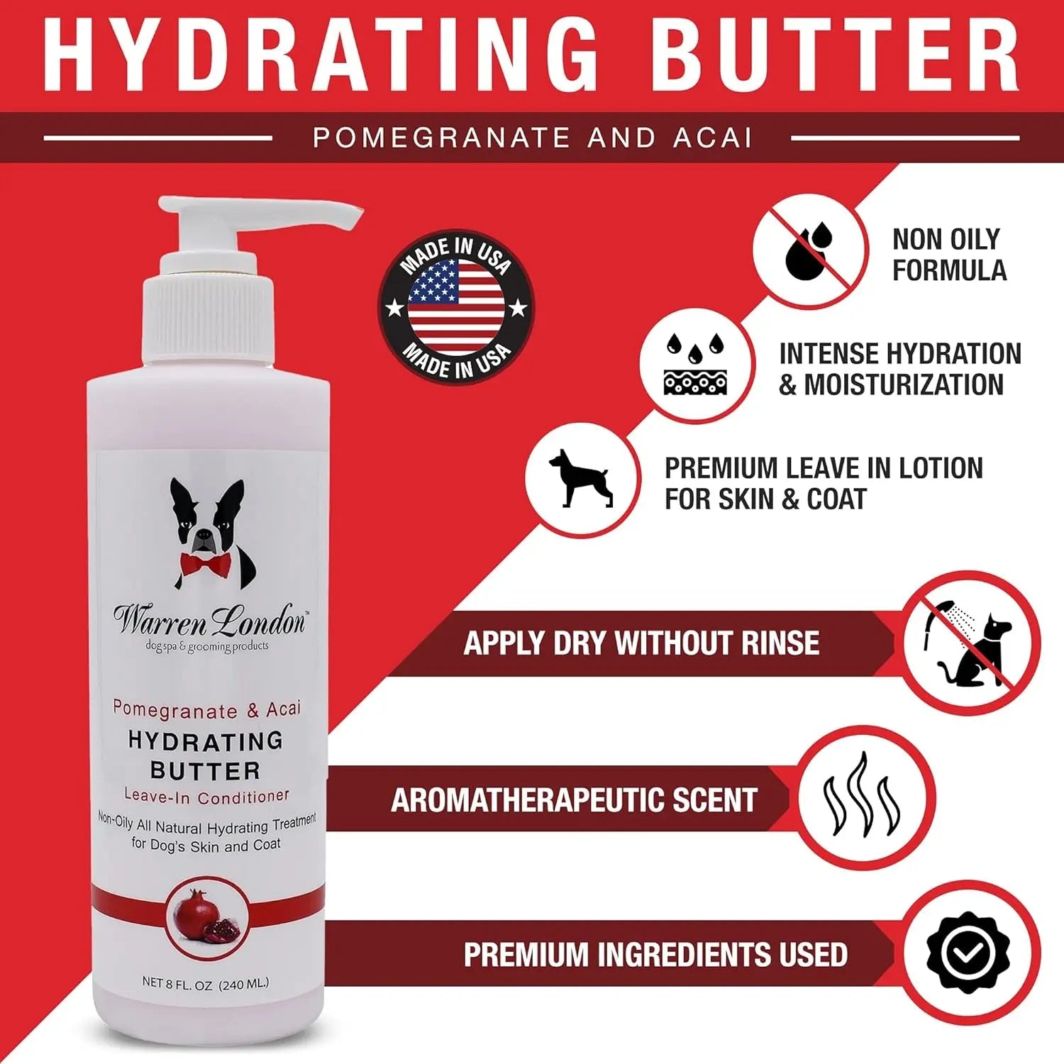 Dog hydrating butter leave-in conditioner bottle with pump, pink label and cap