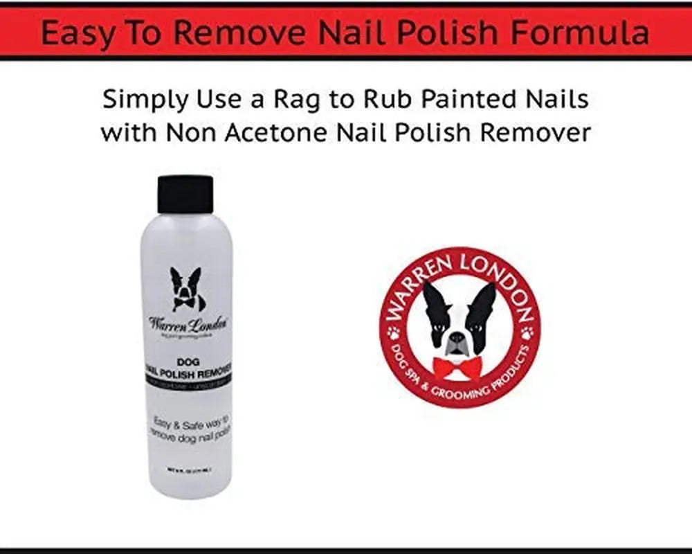 Dog nail polish remover bottle with black cap and paw logo