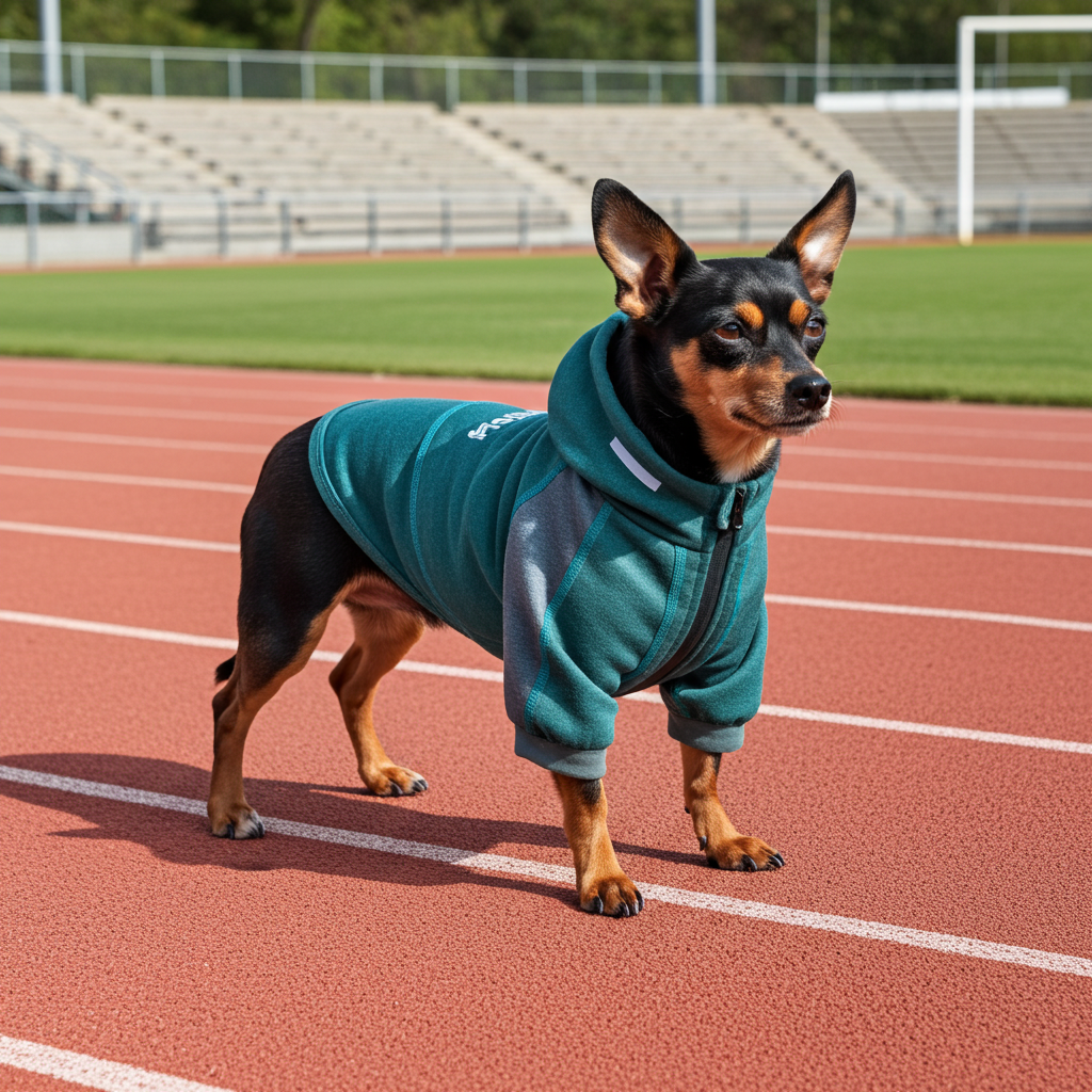Ocean blue dog performance shirt with gray trim, front leash slit opening and zipper.