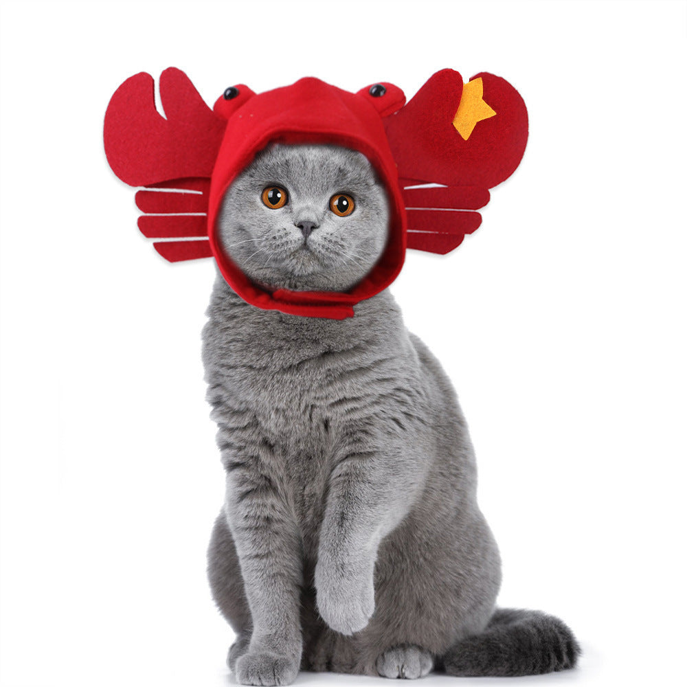 Red plush animal hood with wing-like side pieces and small yellow accents