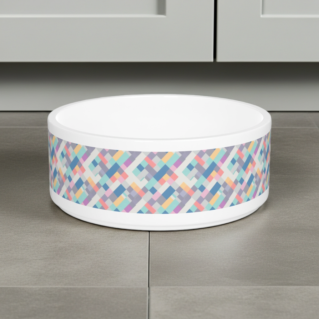 Pastel Pixel Weave in Diagonal Harmony - Pet Bowl