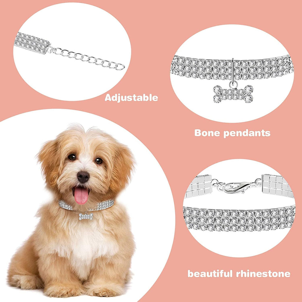 Crystal Rhinestone Pet Collar Necklace — 3-Pack, Heart, Bone & Paw Charms