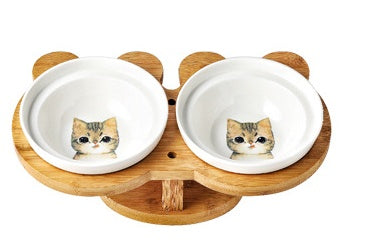 Ceramic cat bowl set with two white bowls featuring a ginger cat face design.