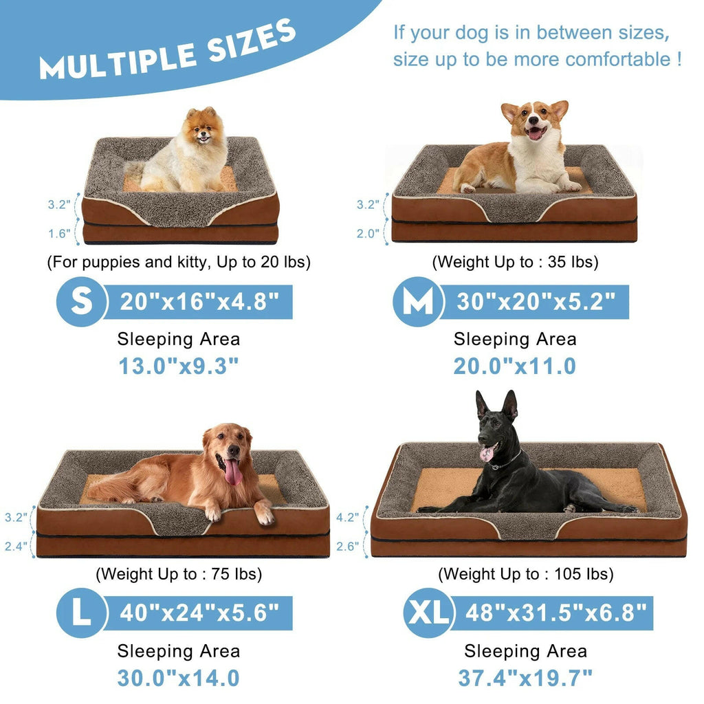 Orthopedic Dog Bed Sofa — Egg Crate Foam, Faux Fur Bolsters, Machine Washable