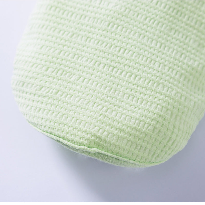 Light green knit pet shirt front view, smooth textured fabric and curved bottom