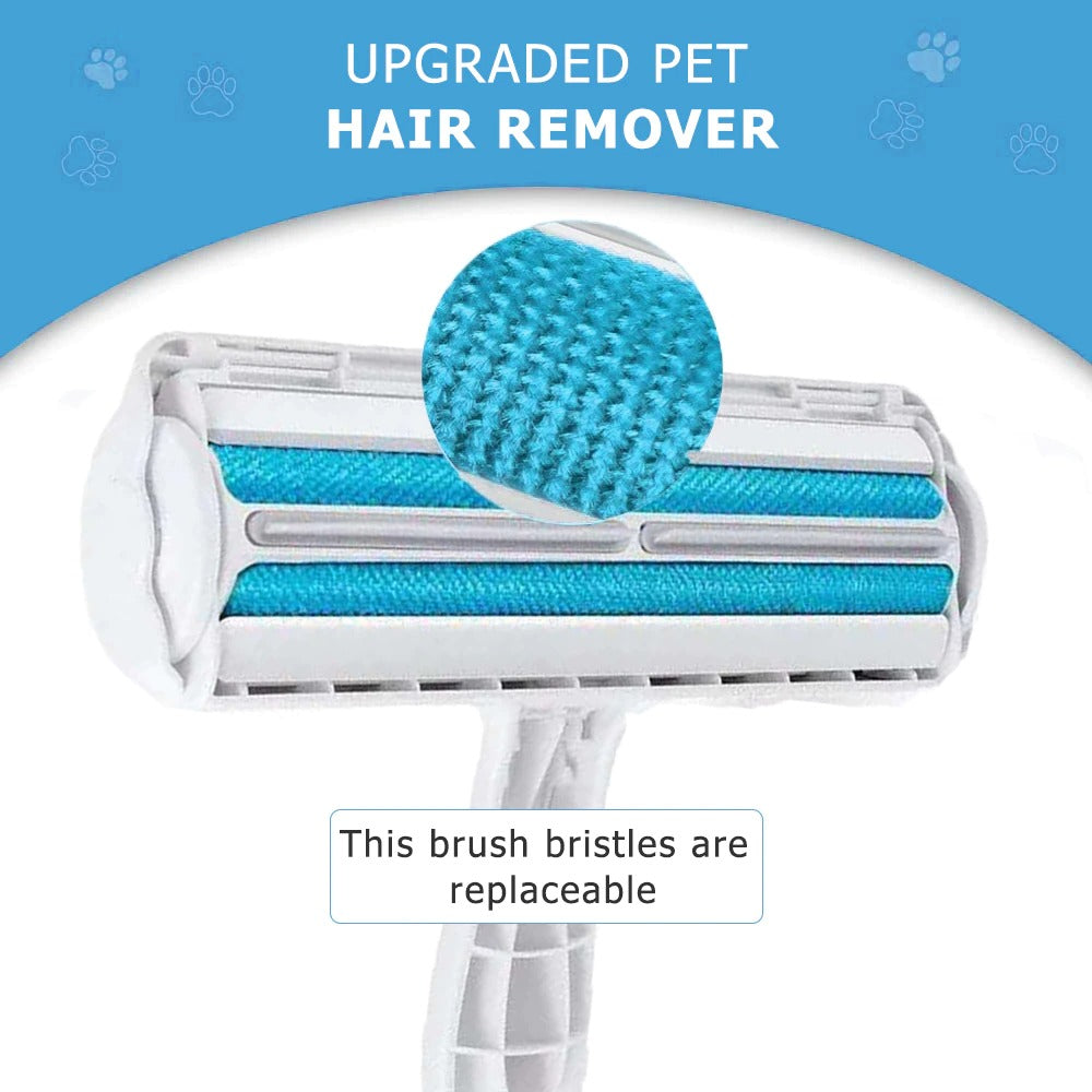 Replaceable blue brush pads on pet hair remover lint roller