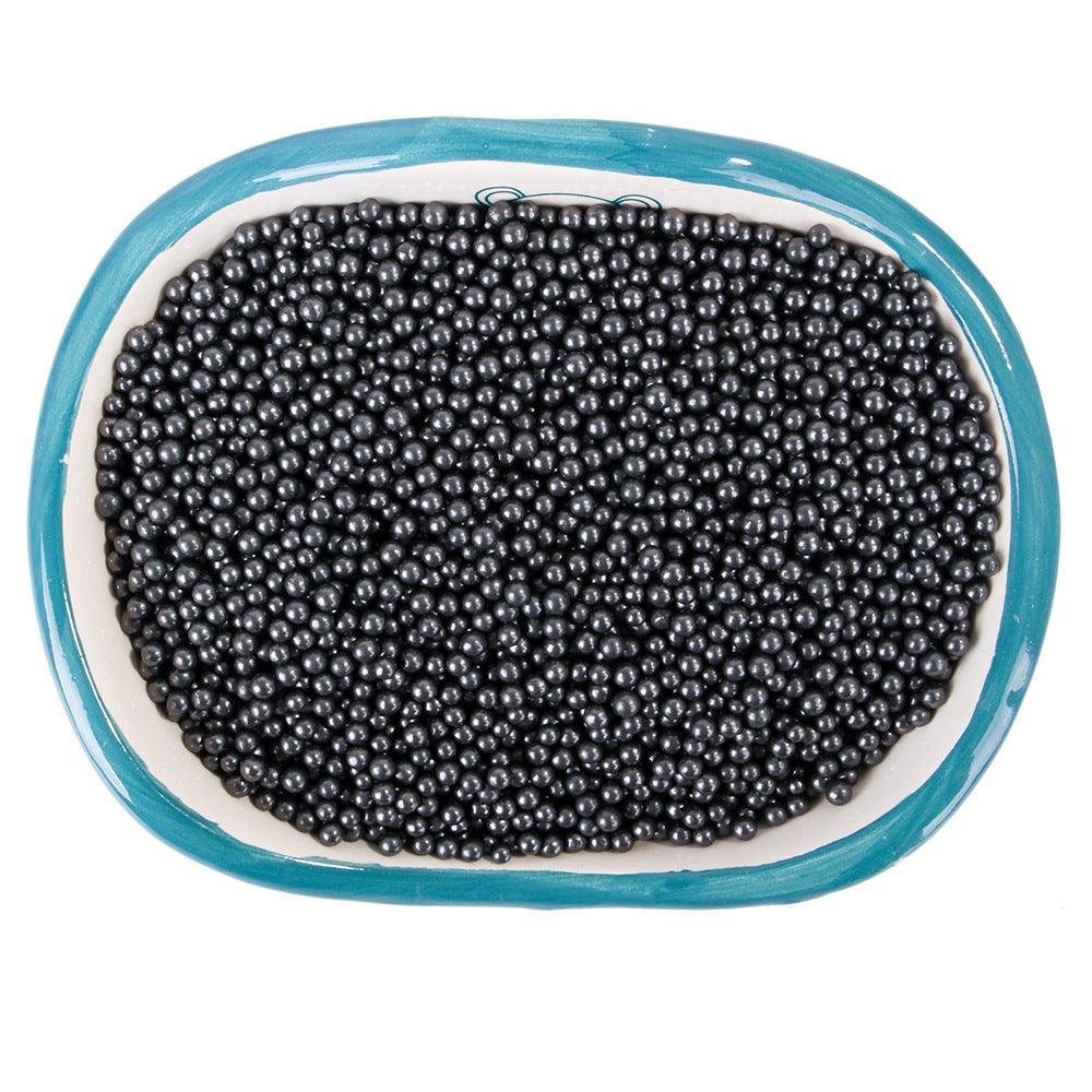 Tray of black activated carbon beads for deodorizing cat litter odor control