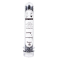 Activated carbon deodorizer vial, clear cap over black beads for cat litter freshness