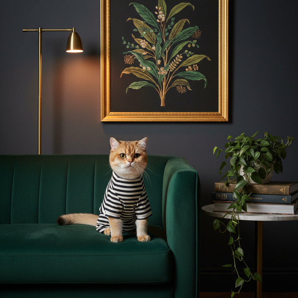 Black-and-white striped cat onesie jumpsuit with long sleeves and footed legs