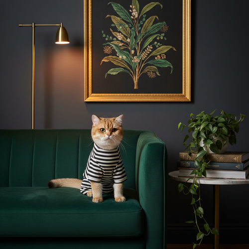 Black-and-white striped cat onesie jumpsuit with long sleeves and footed legs