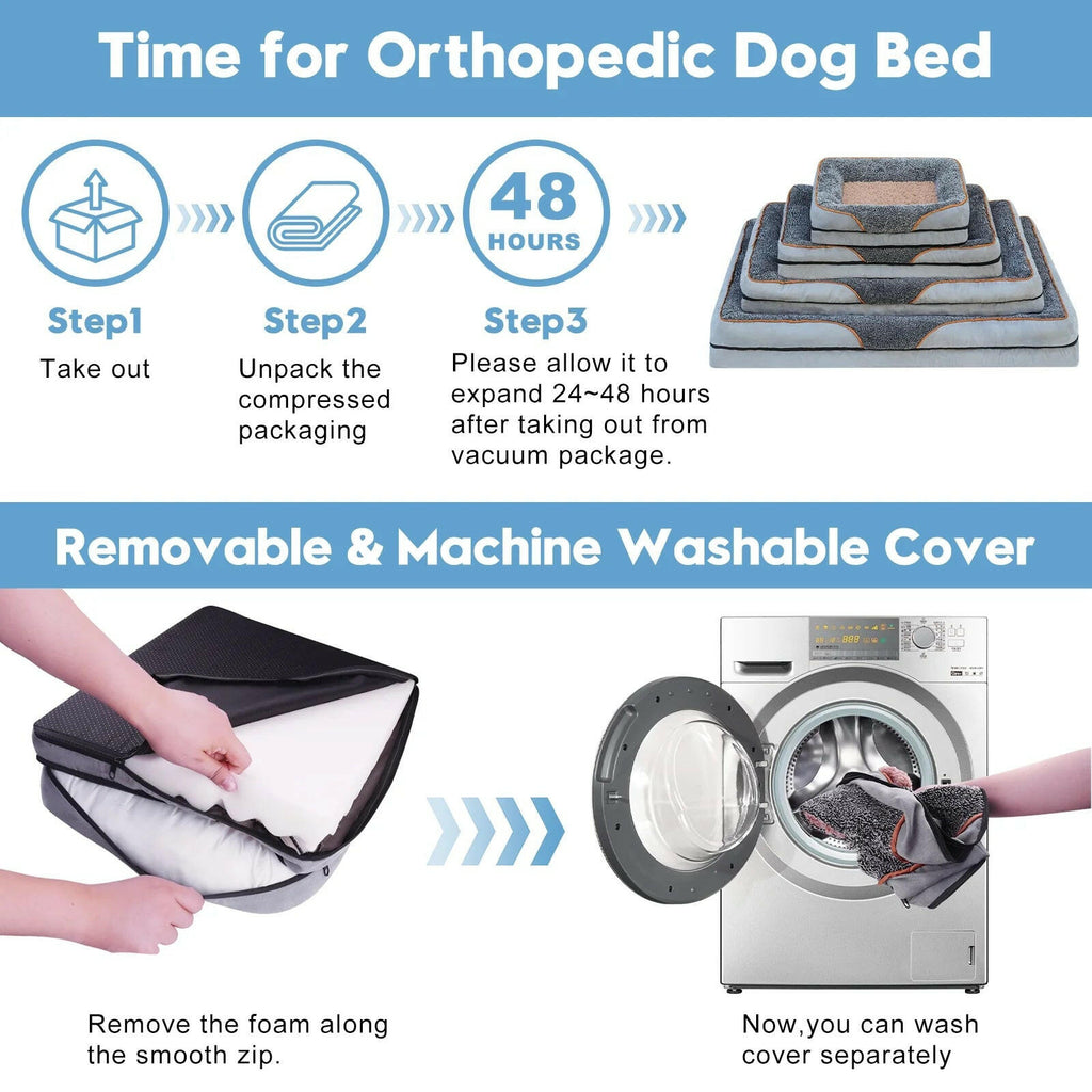 Orthopedic Dog Bed Sofa — Egg Crate Foam, Faux Fur Bolsters, Machine Washable