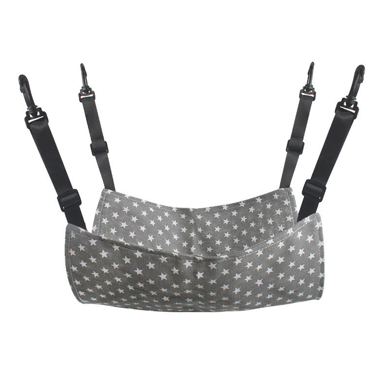 Hanging cat hammock bed with star print, gray fabric with white stars