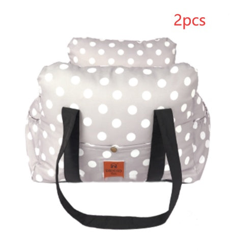 White polka-dot pet safety car carrier set of 2 with black side straps