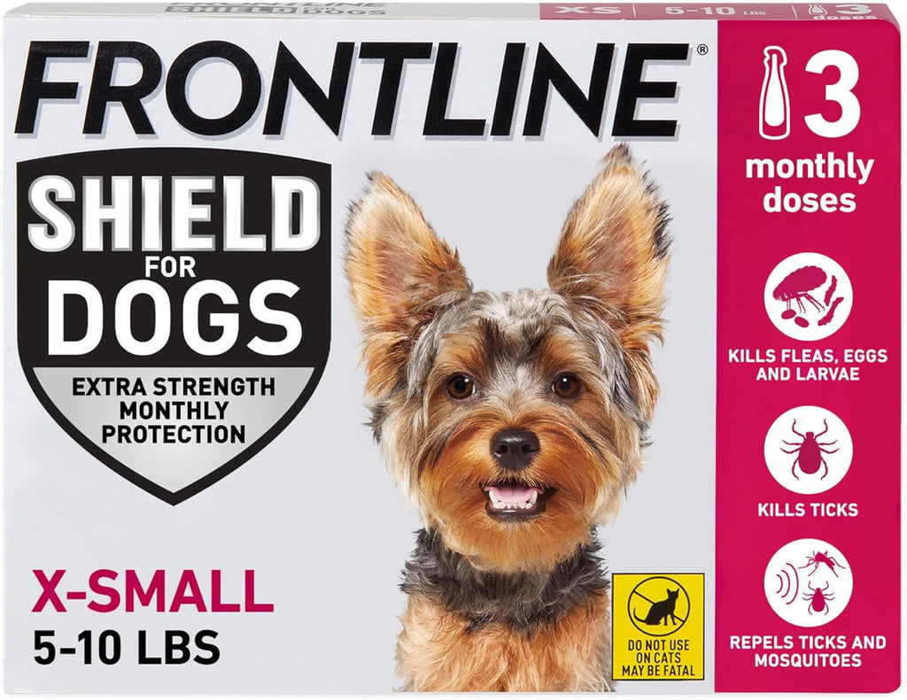 Frontline Shield dog treatment X-Small 5–10 lb, 3 monthly doses for fleas and ticks