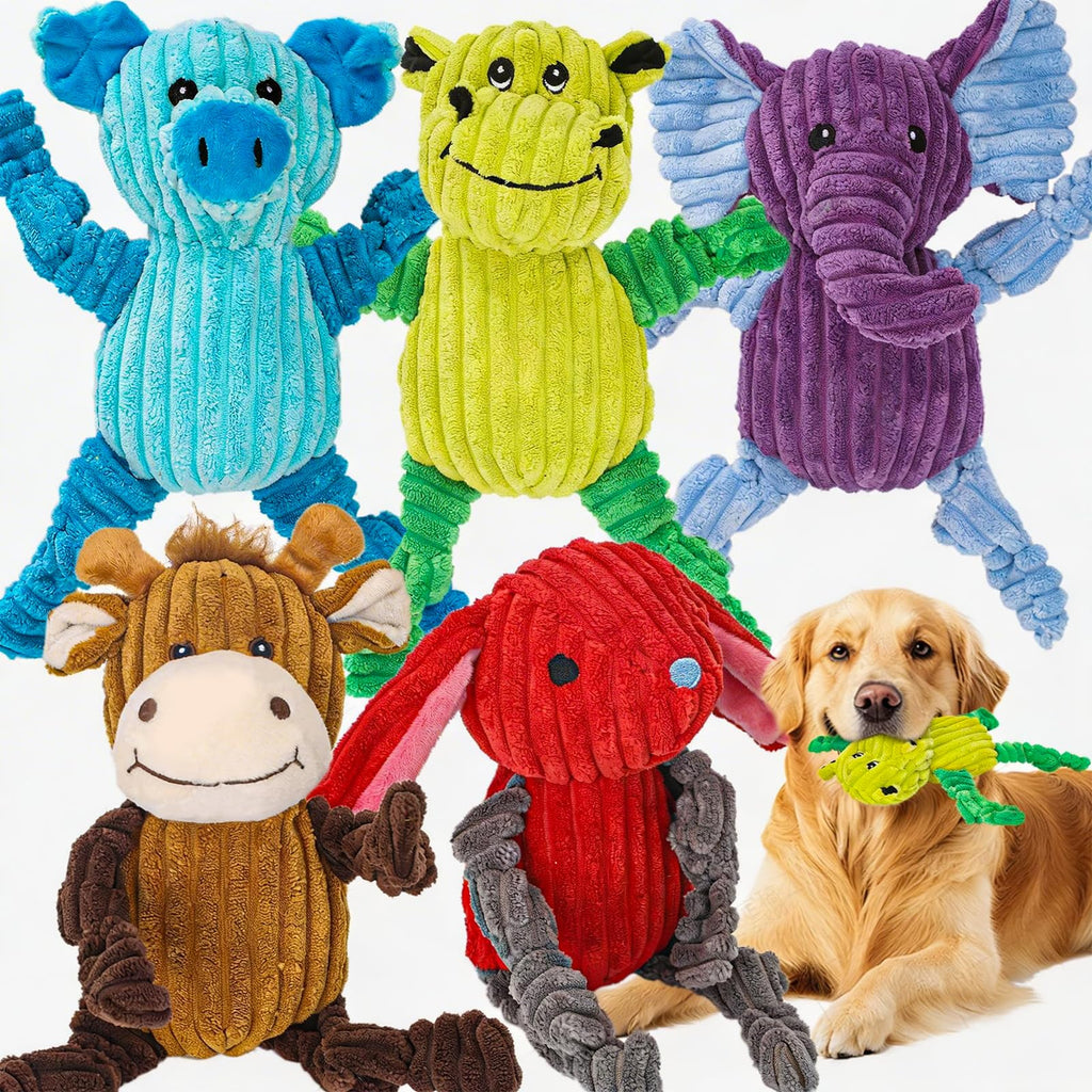 5 Pack Squeaky  Plush Dog Toy Bundle