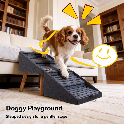 2-in-1 foldable dog stairs & ottoman with non-slip steps and wood legs, pet climbing