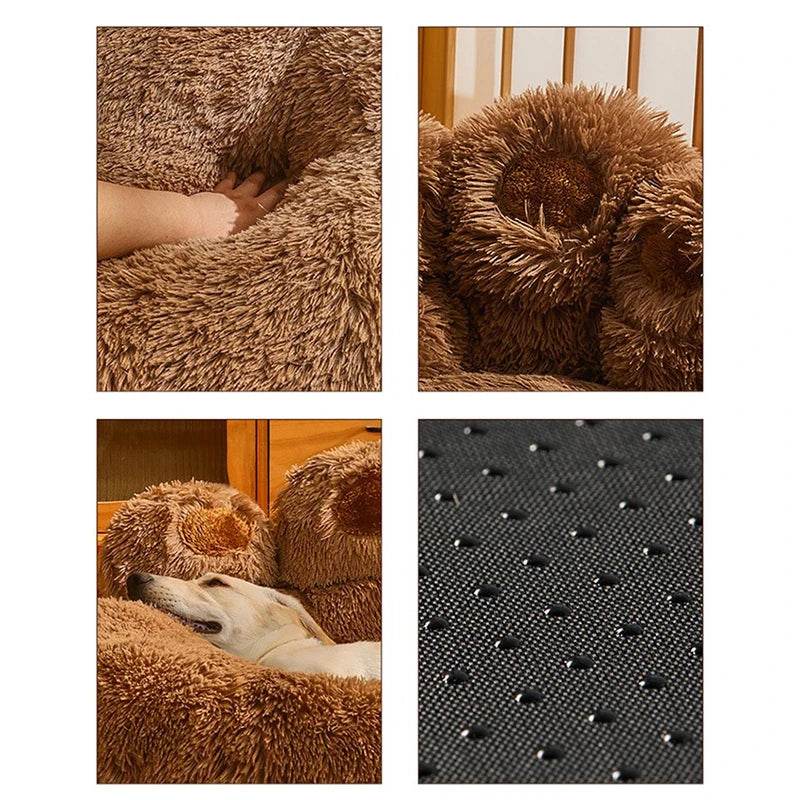 Brown plush texture close-up with dark underside featuring small grip dots