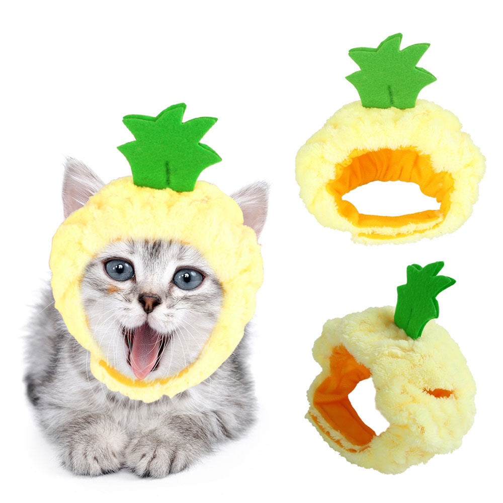 Pet cat hat, yellow pineapple plush with green spiky top