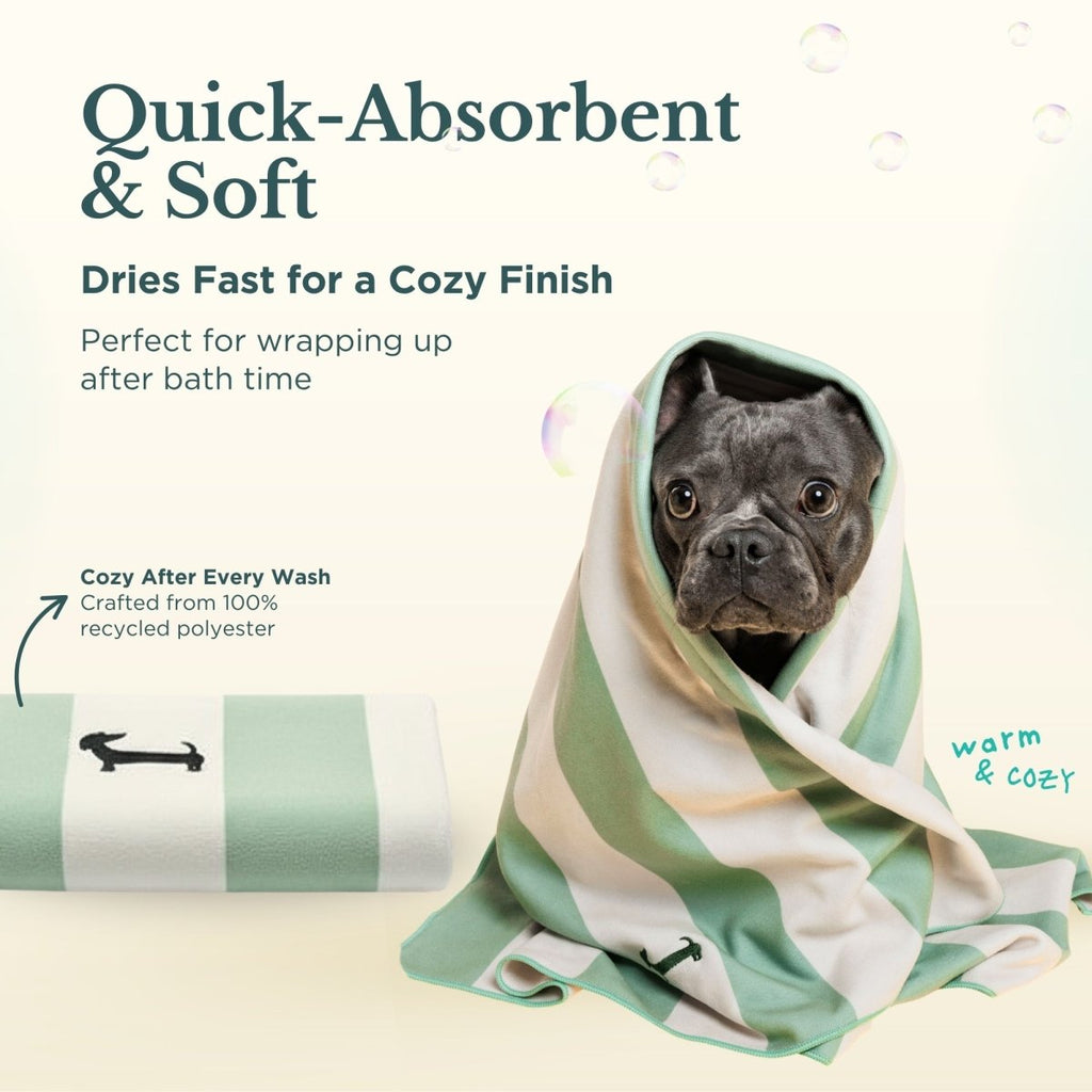 Quick-absorbent towel wrap in mint and white stripes for after bath time