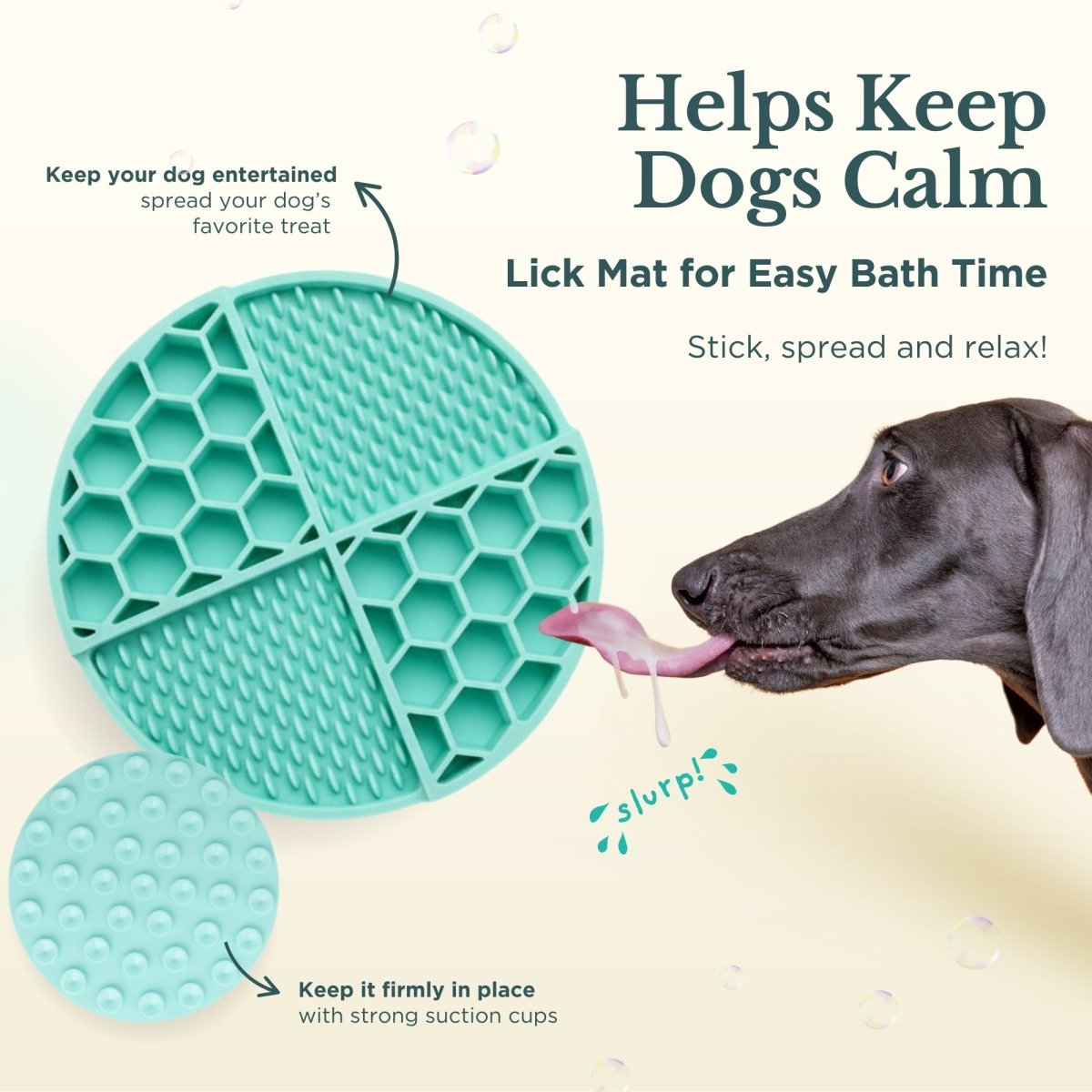 Teal honeycomb lick mat with suction base for easy bath-time licking