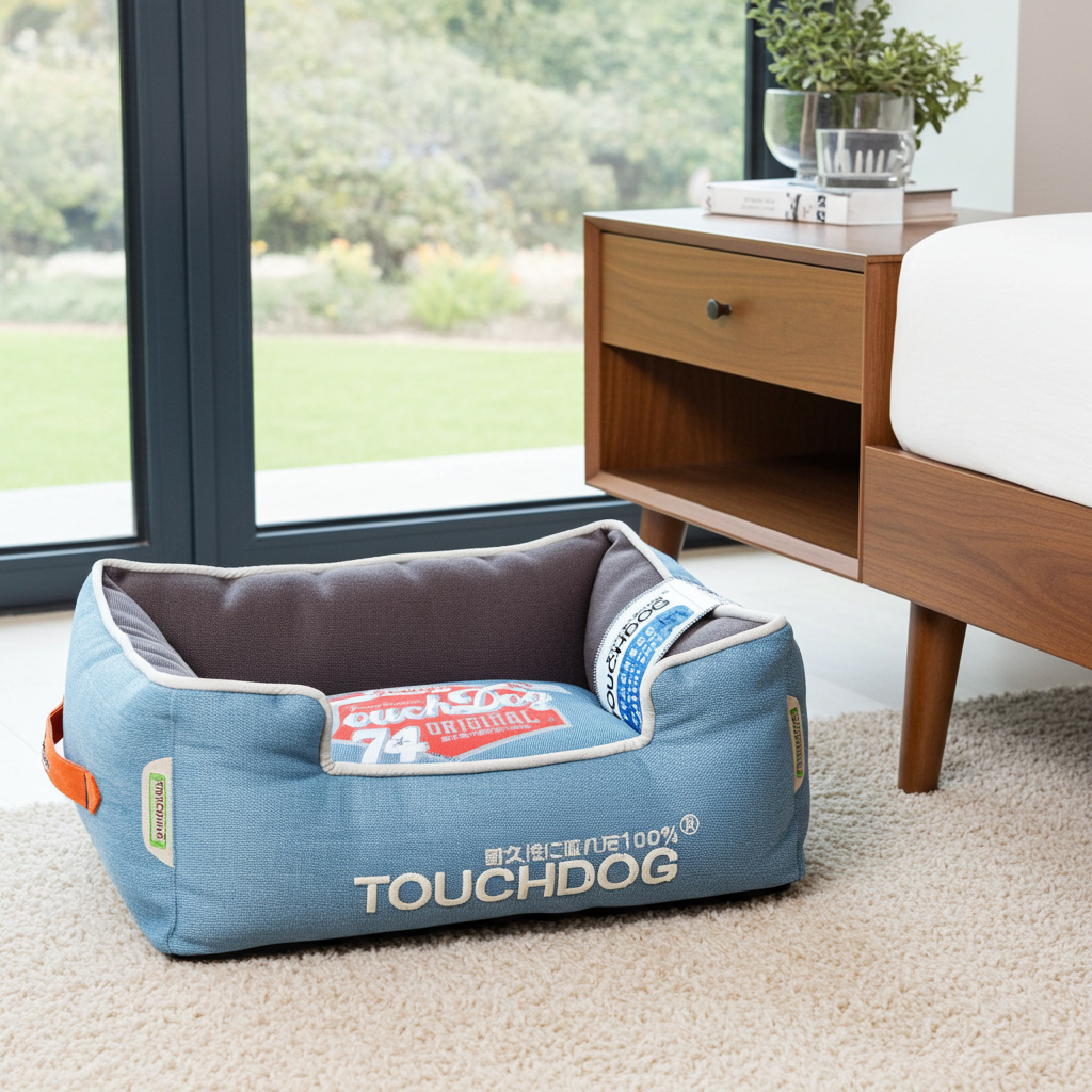 Touchdog Sporty Vintage Reversible Rectangular Designer Dog Bed — Indoor & Outdoor, M & L, 6 Colors