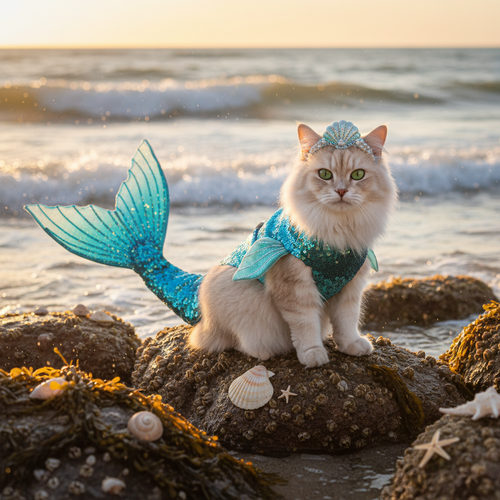 Blue Mermaid Cat Costume