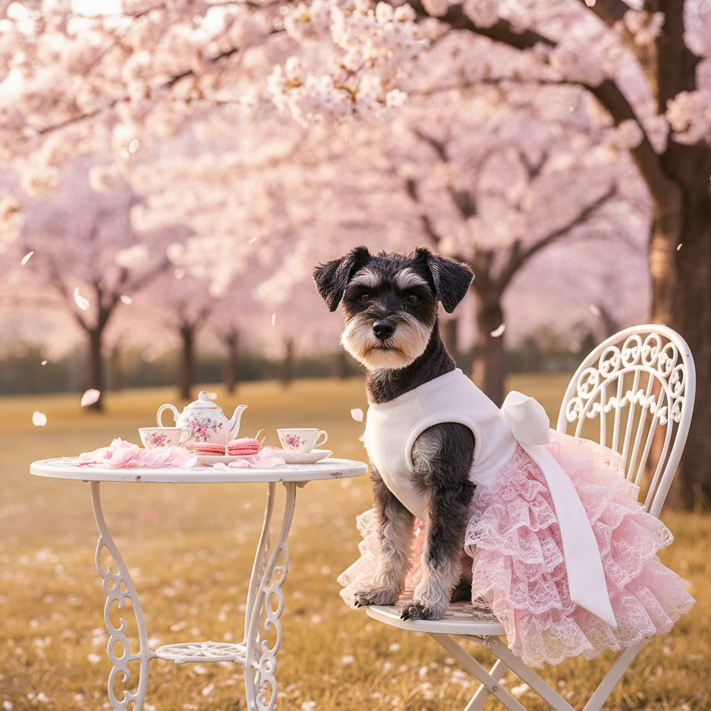 Pink princess dog dress with lace trim and bow