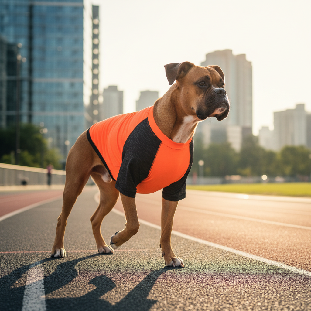 Orange and black 4-way stretch performance dog t-shirt with raglan sleeves