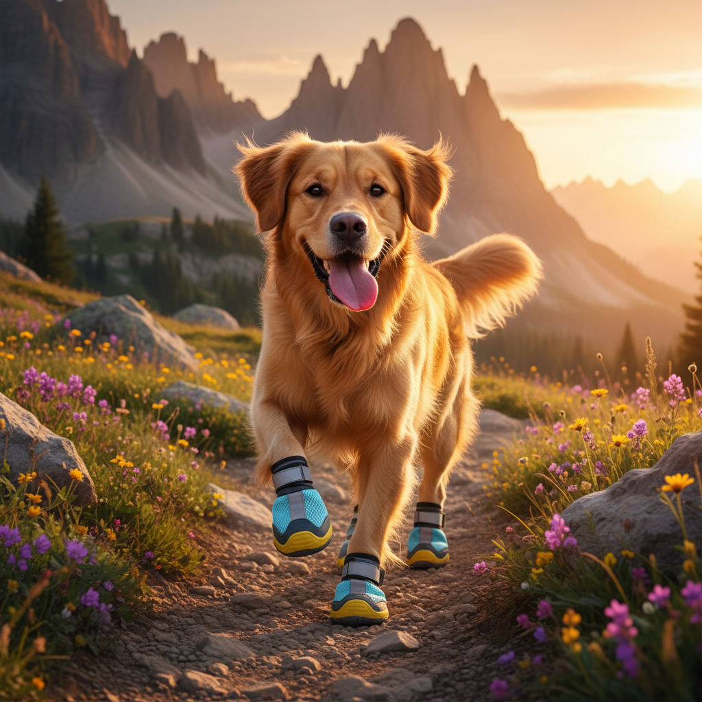Blue breathable mesh dog boots with reflective straps and non-slip rubber soles