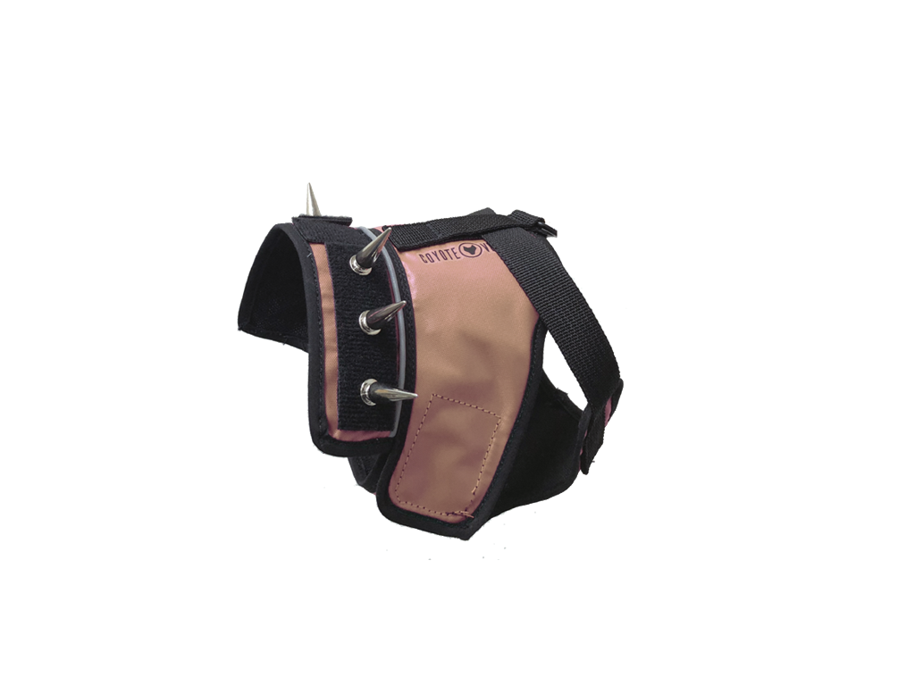 Tan panel harness with metal grommets and adjustable side strap