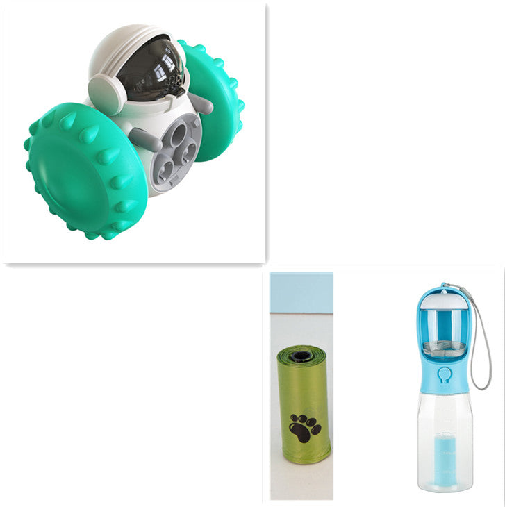 Interactive pet feeding balance car toy with teal spiked rollers and clear cockpit window