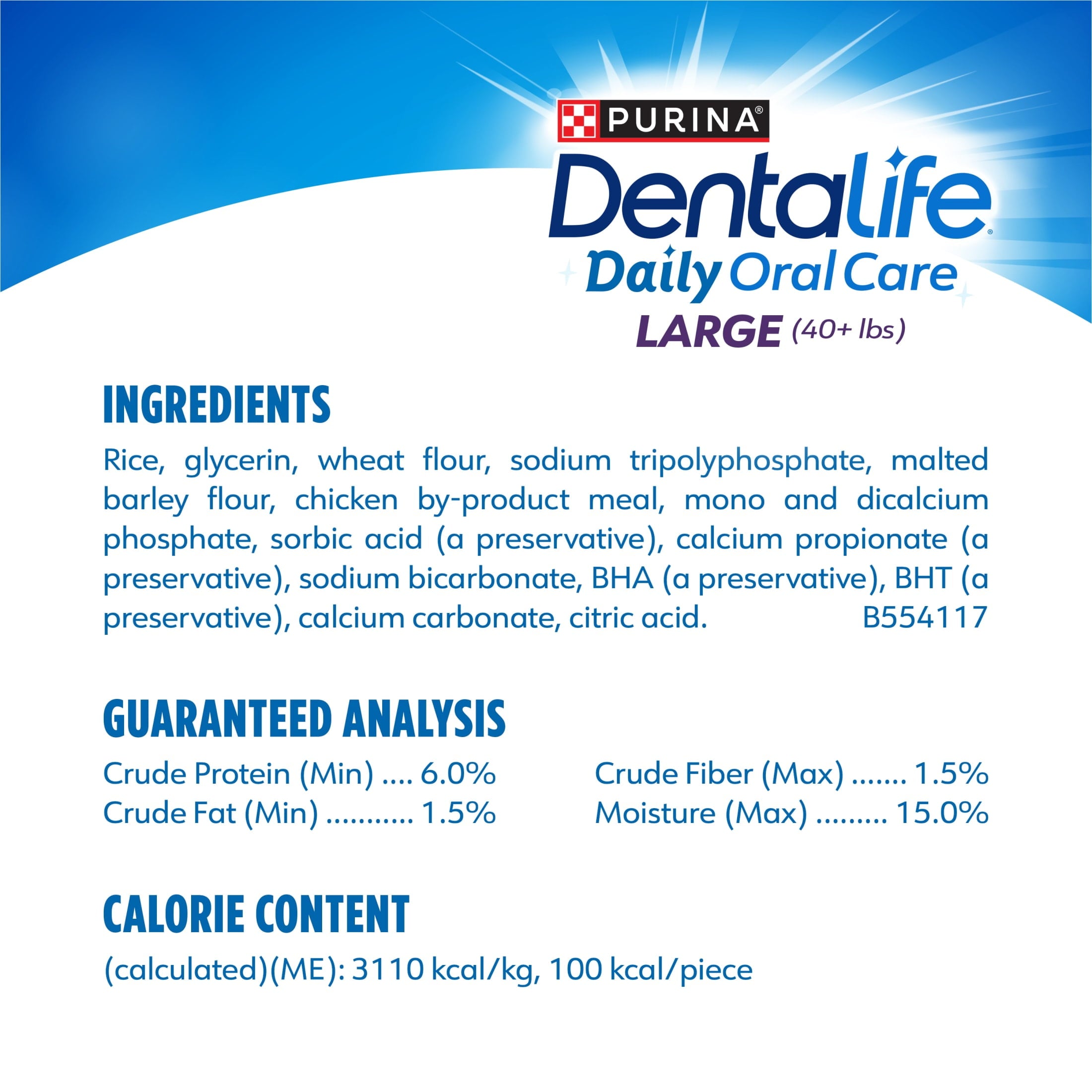 Dentalife Daily Oral Care large ingredients and guaranteed analysis panel