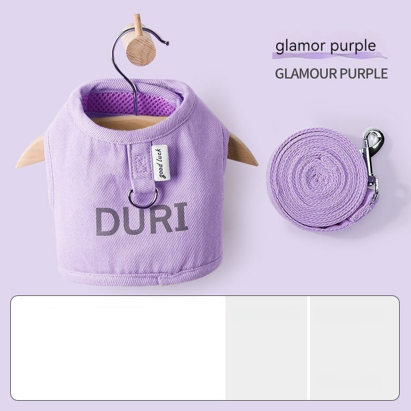 Purple pet chest harness with D-ring and matching leash rope coil