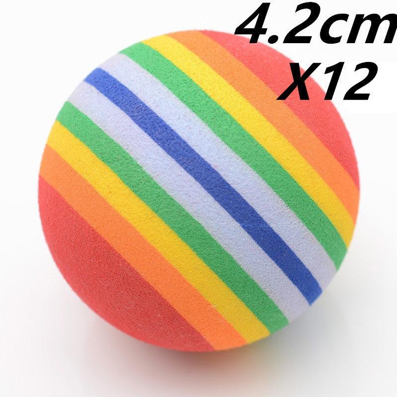 4.2 cm rainbow plush ball, red with multicolor stripe bands; pack of 12